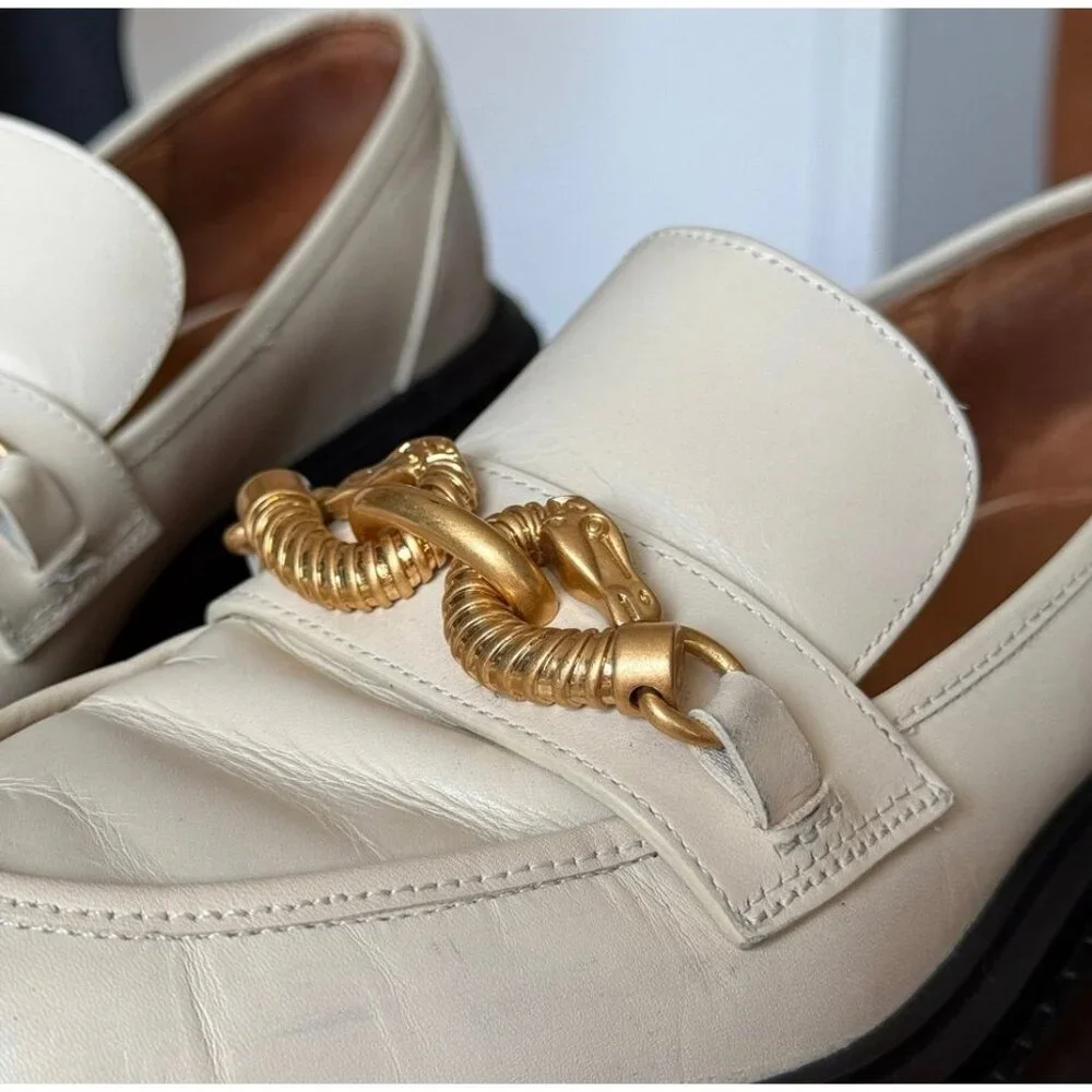 Tory Burch Cream Ivory Jessa Leather Lug Sole Loafers
